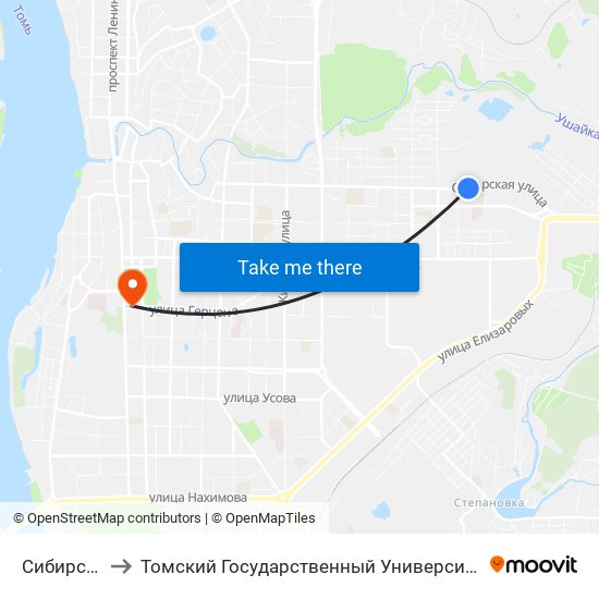 Сибирская Ул., 102 to Томский Государственный Университет (Институт Экономики И Менеджмента) map