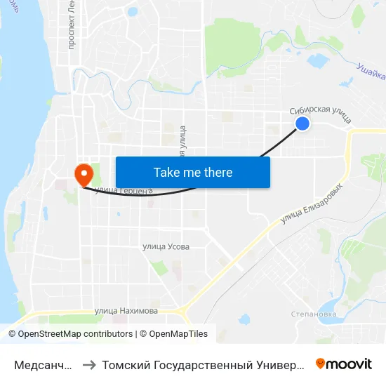 Медсанчасть Строитель to Томский Государственный Университет (Институт Экономики И Менеджмента) map