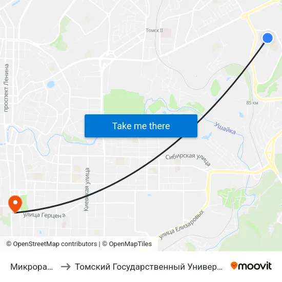 Микрорайон Солнечный to Томский Государственный Университет (Институт Экономики И Менеджмента) map