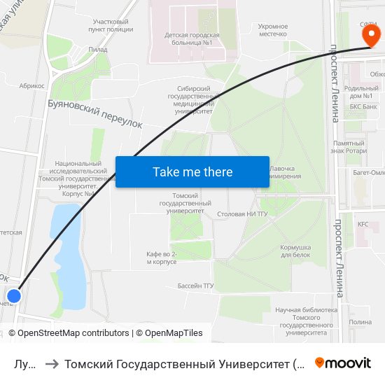 Луговой to Томский Государственный Университет (Институт Экономики И Менеджмента) map