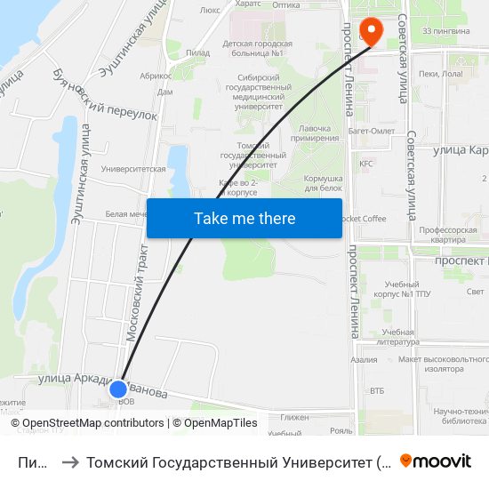 Пивзавод to Томский Государственный Университет (Институт Экономики И Менеджмента) map