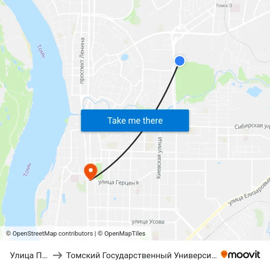 Улица Партизанская to Томский Государственный Университет (Институт Экономики И Менеджмента) map