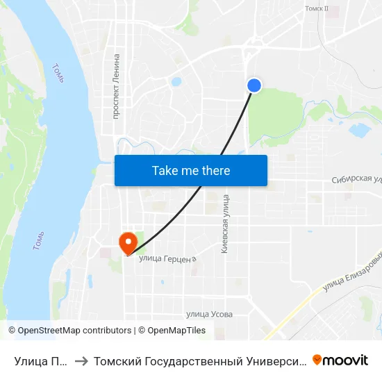 Улица Партизанская to Томский Государственный Университет (Институт Экономики И Менеджмента) map