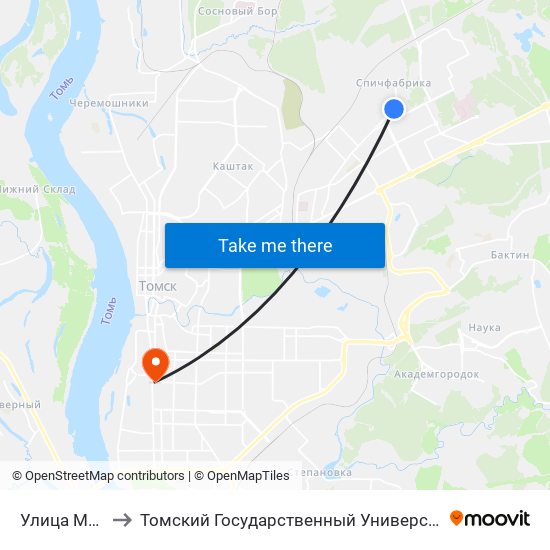 Улица Междугородняя to Томский Государственный Университет (Институт Экономики И Менеджмента) map