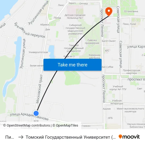 Пивзавод to Томский Государственный Университет (Институт Экономики И Менеджмента) map