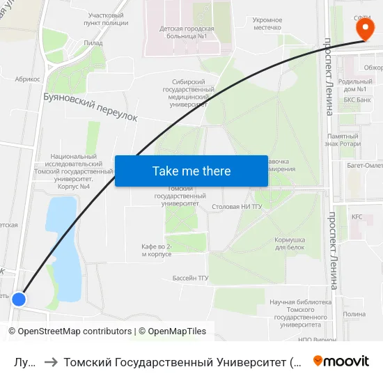 Луговой to Томский Государственный Университет (Институт Экономики И Менеджмента) map