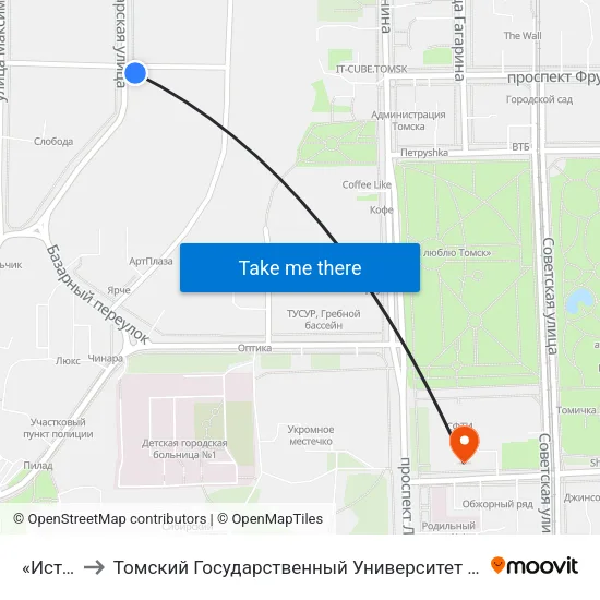 «Источное» to Томский Государственный Университет (Институт Экономики И Менеджмента) map