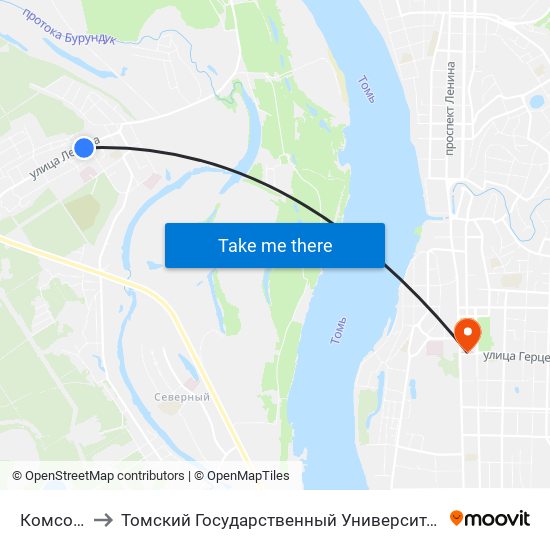 Комсомольская to Томский Государственный Университет (Институт Экономики И Менеджмента) map