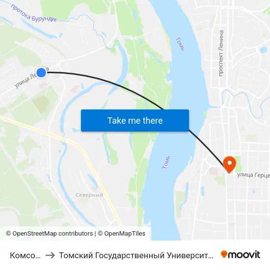 Комсомольская to Томский Государственный Университет (Институт Экономики И Менеджмента) map