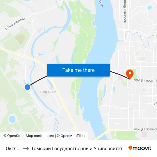 Октябрьская to Томский Государственный Университет (Институт Экономики И Менеджмента) map