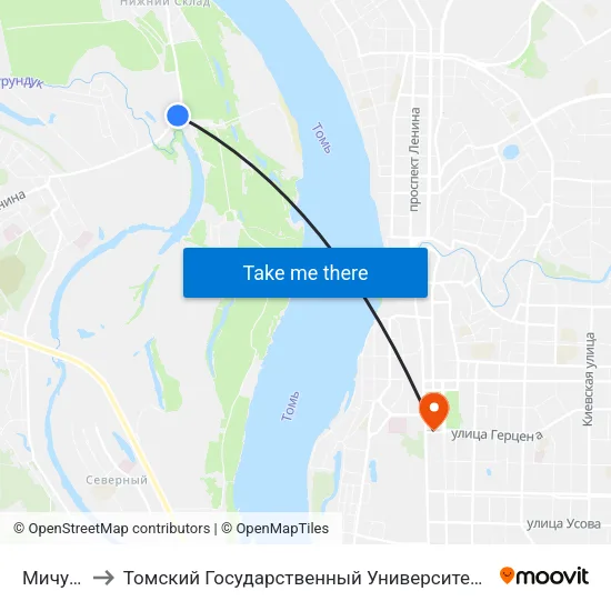 Мичуринская to Томский Государственный Университет (Институт Экономики И Менеджмента) map
