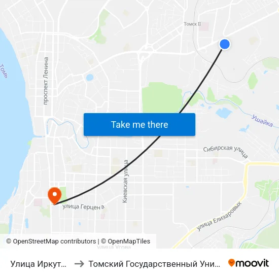 Улица Иркутский Тракт 17 Корпус 2 to Томский Государственный Университет (Институт Экономики И Менеджмента) map