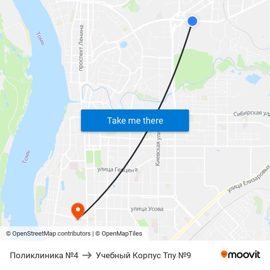 Поликлиника №4 to Учебный Корпус Тпу №9 map