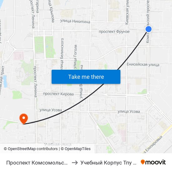 Проспект Комсомольский to Учебный Корпус Тпу №9 map