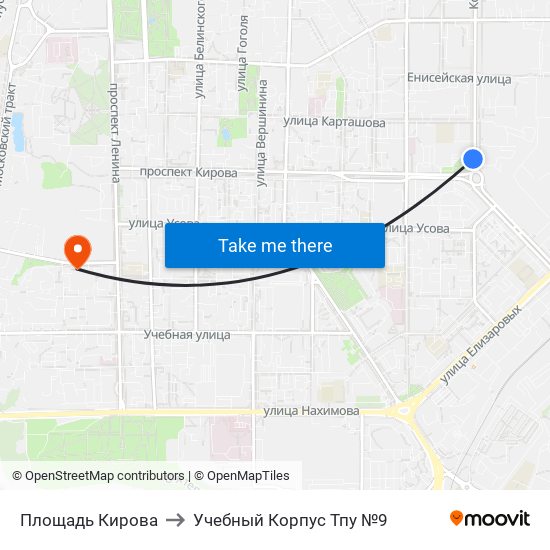 Площадь Кирова to Учебный Корпус Тпу №9 map