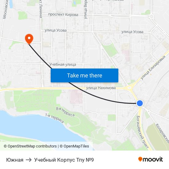 Южная to Учебный Корпус Тпу №9 map