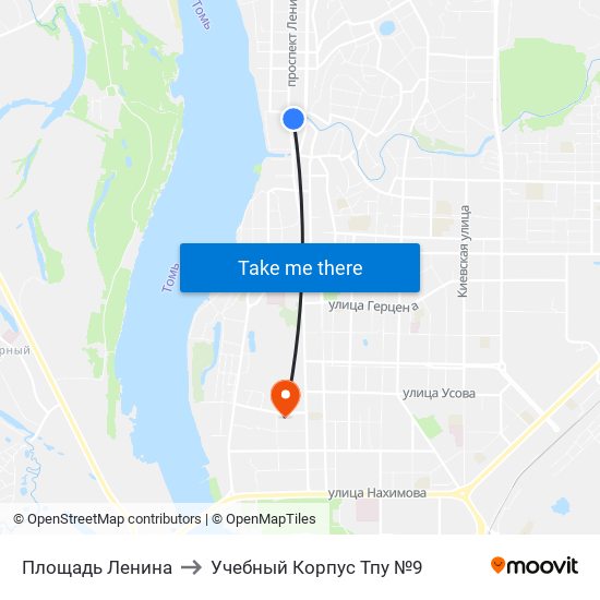 Площадь Ленина to Учебный Корпус Тпу №9 map