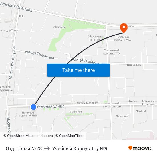 Отд. Связи №28 to Учебный Корпус Тпу №9 map