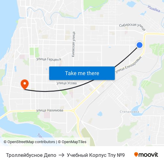 Троллейбусное Депо to Учебный Корпус Тпу №9 map