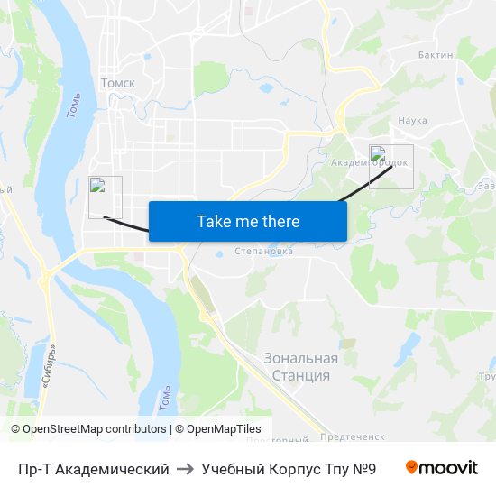 Пр-Т Академический to Учебный Корпус Тпу №9 map