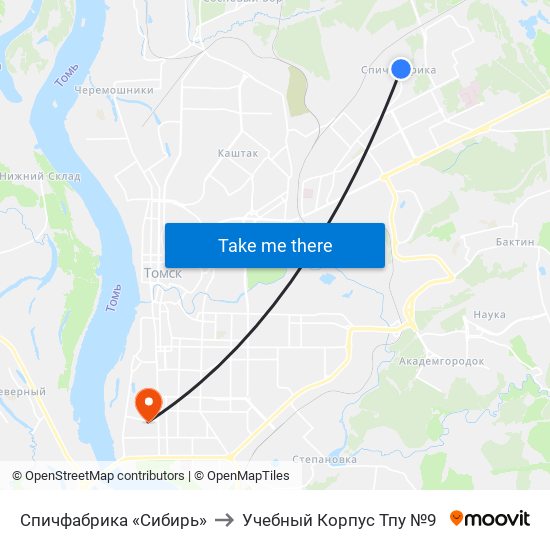 Спичфабрика «Сибирь» to Учебный Корпус Тпу №9 map