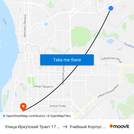 Улица Иркутский Тракт 17 Корпус 2 to Учебный Корпус Тпу №9 map