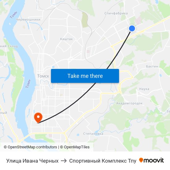 Улица Ивана Черных to Спортивный Комплекс Тпу map