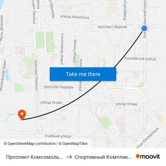 Проспект Комсомольский to Спортивный Комплекс Тпу map