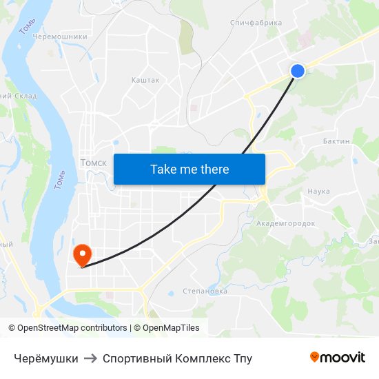 Черёмушки to Спортивный Комплекс Тпу map