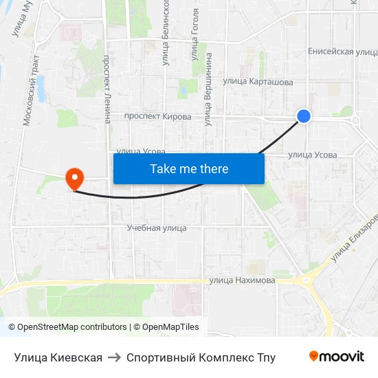 Улица Киевская to Спортивный Комплекс Тпу map