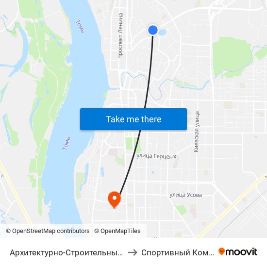 Архитектурно-Строительный Университет to Спортивный Комплекс Тпу map