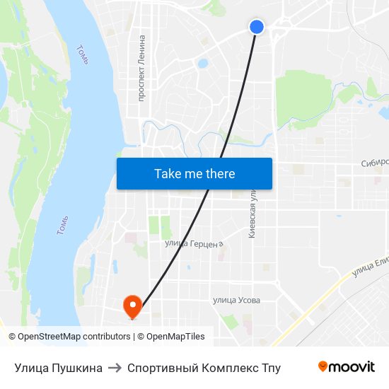 Улица Пушкина to Спортивный Комплекс Тпу map