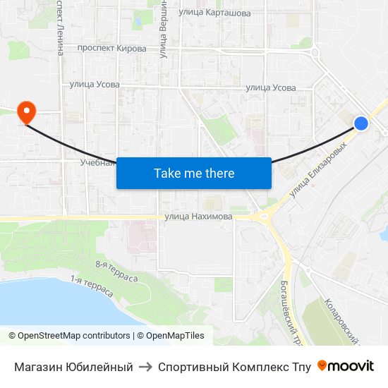 Магазин Юбилейный to Спортивный Комплекс Тпу map