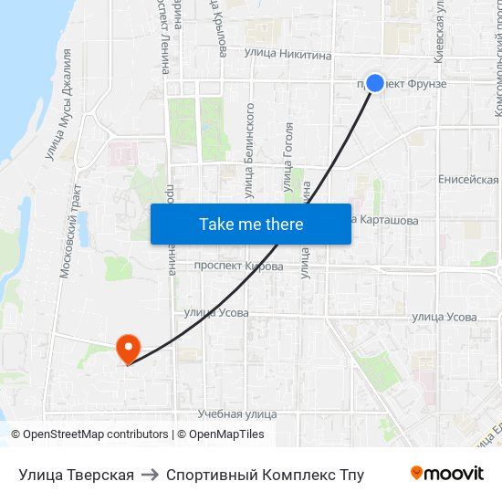 Улица Тверская to Спортивный Комплекс Тпу map