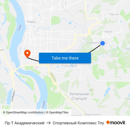 Пр-Т Академический to Спортивный Комплекс Тпу map