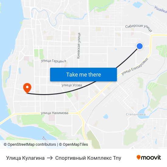 Улица Кулагина to Спортивный Комплекс Тпу map