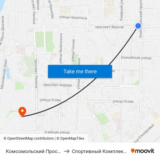 Комсомольский Проспект to Спортивный Комплекс Тпу map