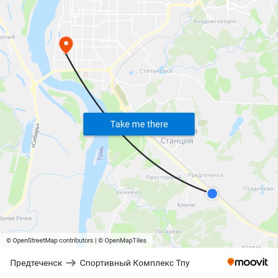 Предтеченск to Спортивный Комплекс Тпу map