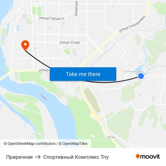 Приречная to Спортивный Комплекс Тпу map