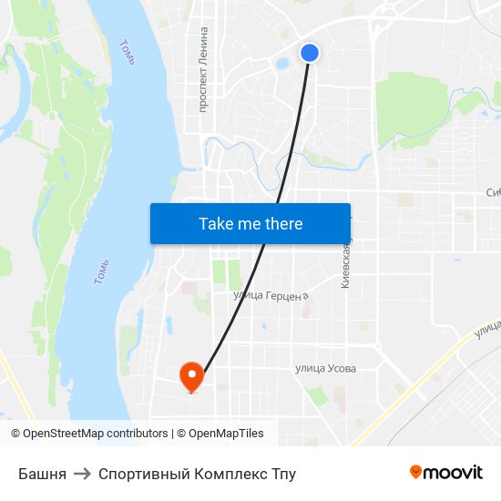 Башня to Спортивный Комплекс Тпу map