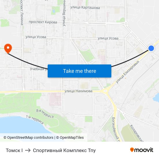 Томск I to Спортивный Комплекс Тпу map