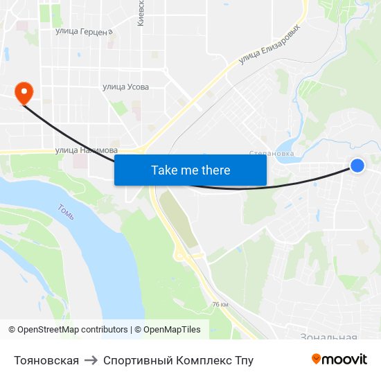 Тояновская to Спортивный Комплекс Тпу map