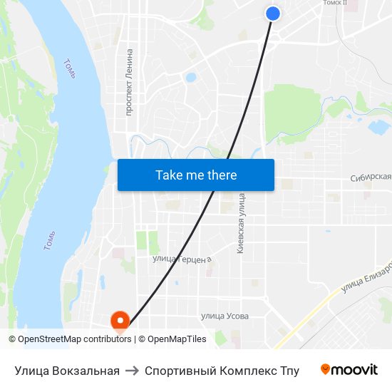 Улица Вокзальная to Спортивный Комплекс Тпу map