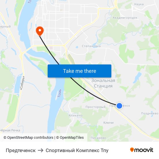 Предтеченск to Спортивный Комплекс Тпу map