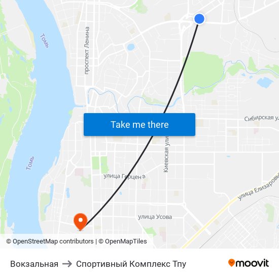 Вокзальная to Спортивный Комплекс Тпу map