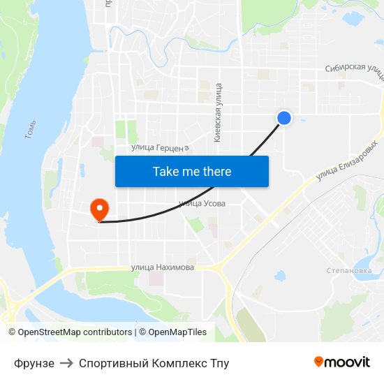 Фрунзе to Спортивный Комплекс Тпу map