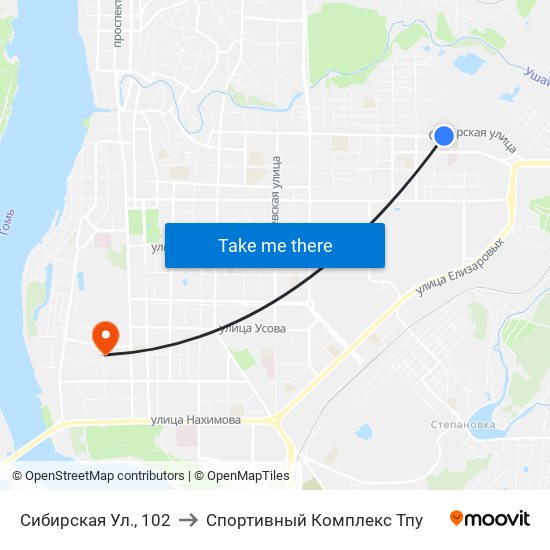 Сибирская Ул., 102 to Спортивный Комплекс Тпу map