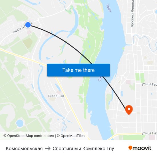 Комсомольская to Спортивный Комплекс Тпу map