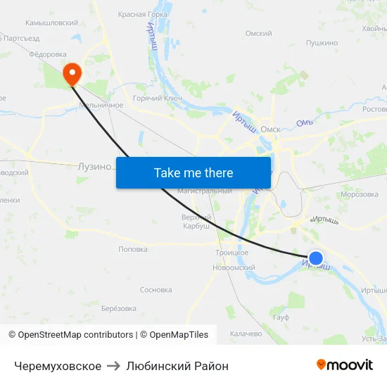 Черемуховское to Любинский Район map