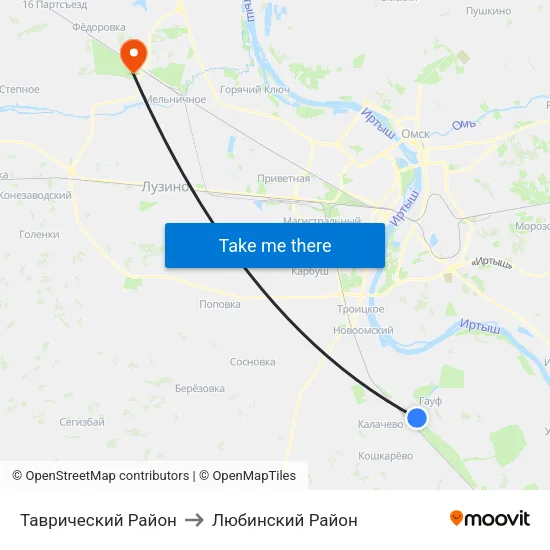 Таврический Район to Любинский Район map